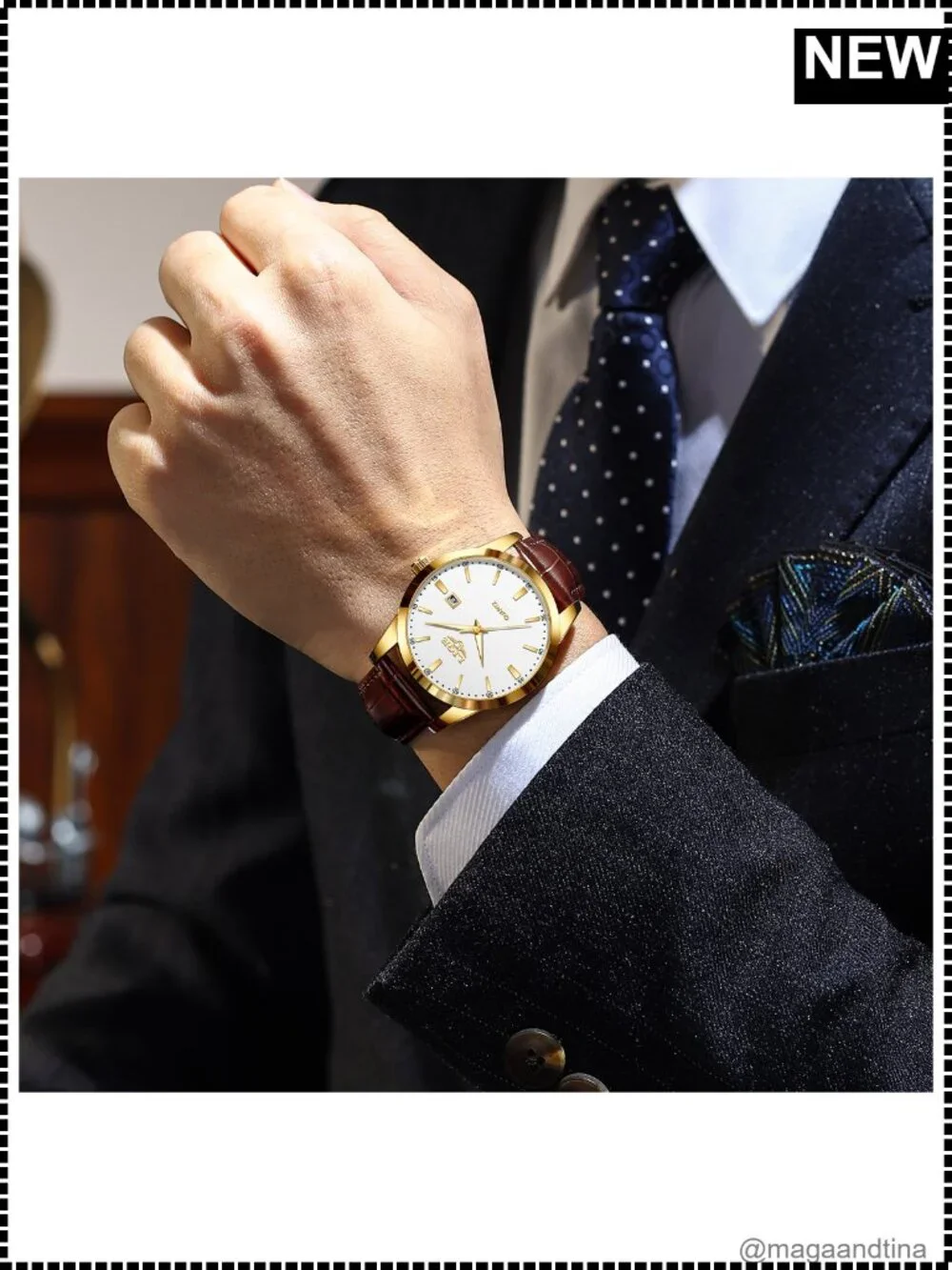 Men's Waterproof Analog Dress Watch Leather Stainless Steel Quartz